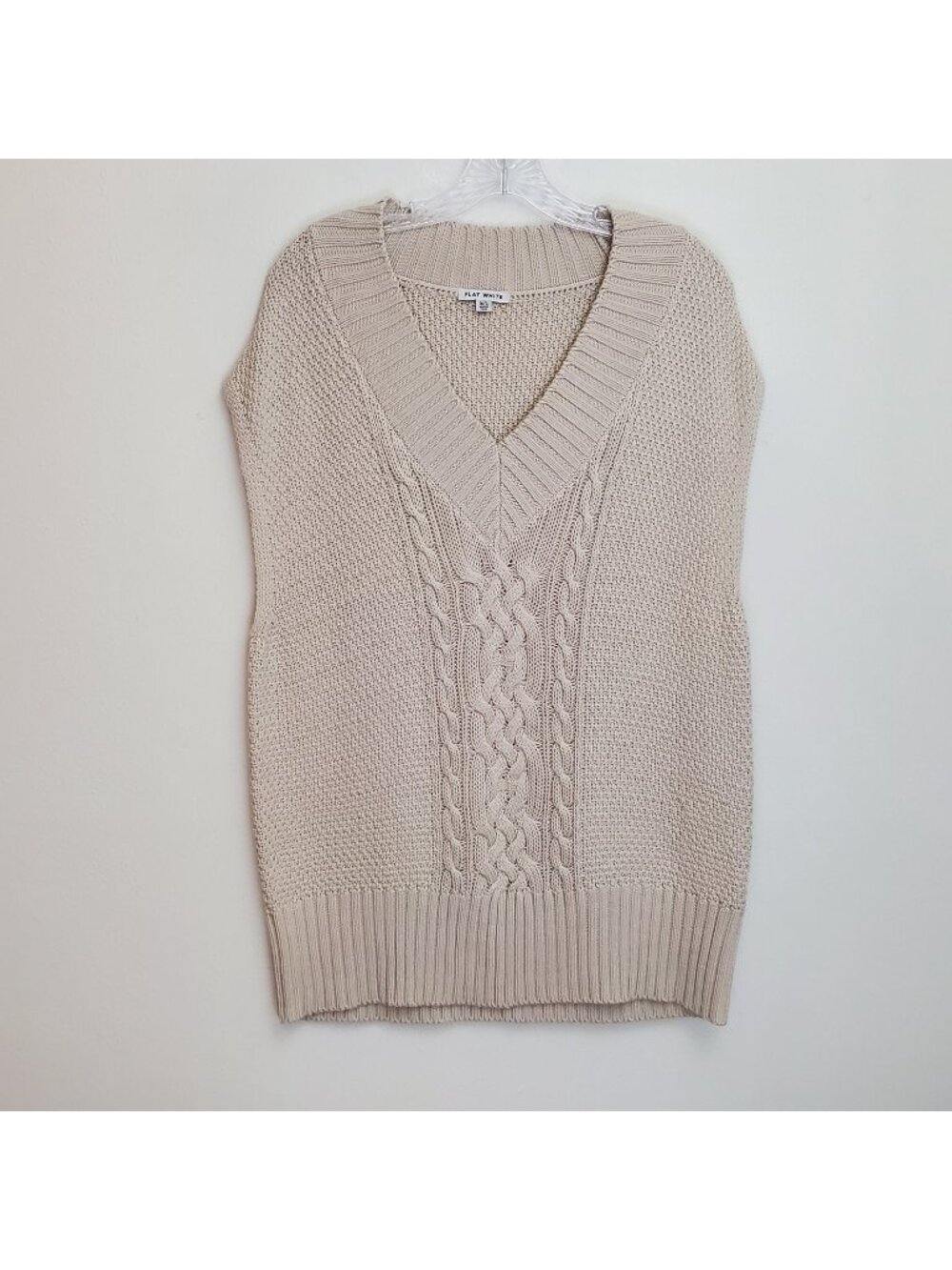 Flat White oatmeal knit V-neck sweater vest